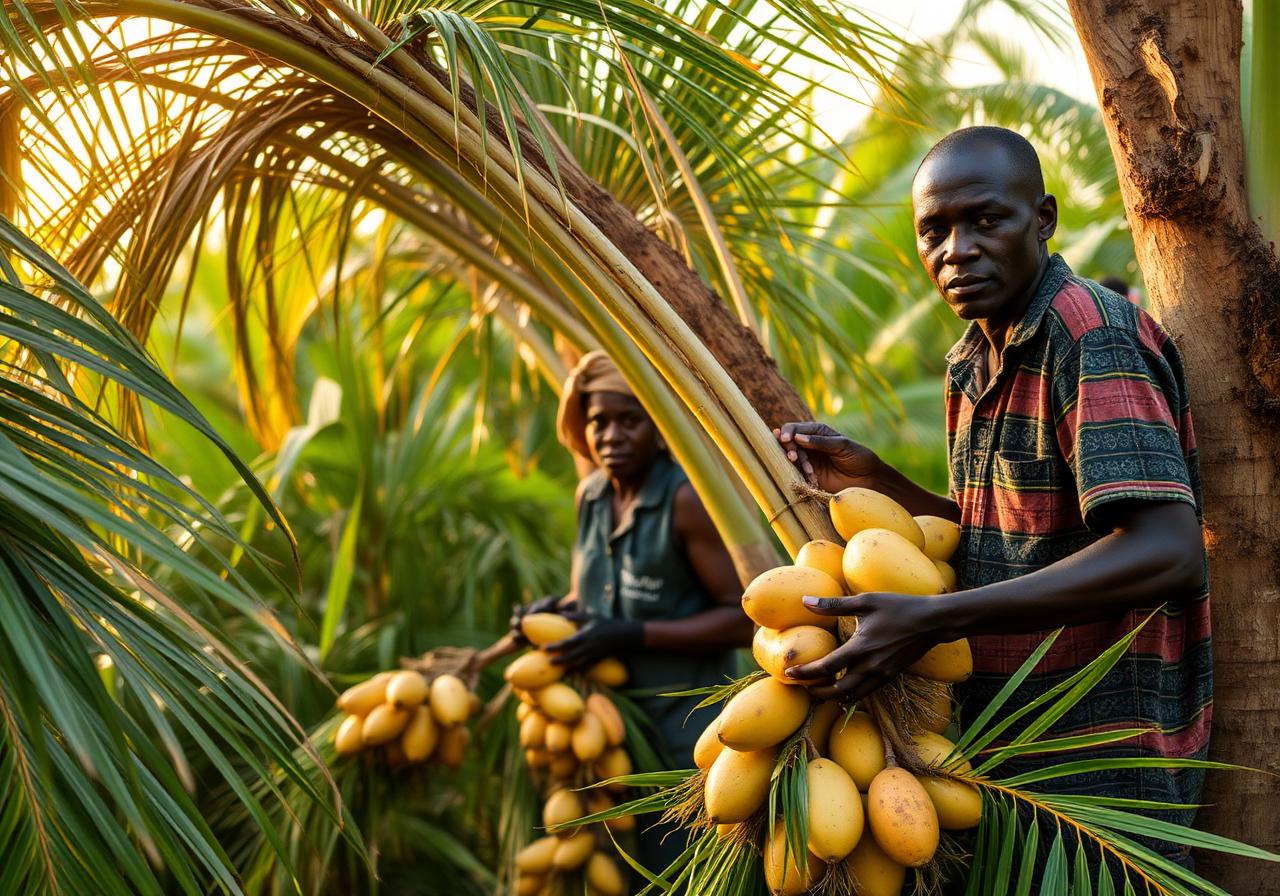 Richtenera Farms team harvesting palm fruits
